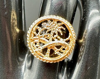 18k Gold Sword & Palm Tree Ring - Saudi Arabia Emblem (Size 6 1/4)
