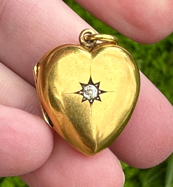 Antique 15 ct Gold Heart Diamond Locket Pendant