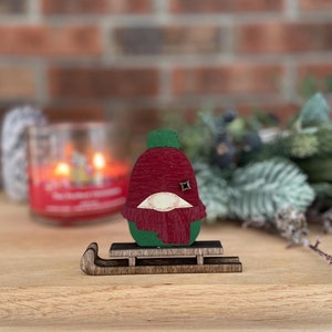 Wooden Winter Gnome | Sledding Gnome | Christmas Gnome | Whismy Gnome | Gnome Shelf Sitter | Winter Home Decor | Winter Tiered Tray