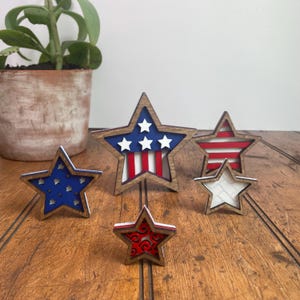 Handmade Wooden Patriotic Stars: Americana Farmhouse Decor, Set of 5