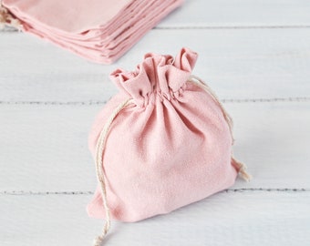 12 x Pack Soft Pink Cotton Rich Drawstring Bags  - Available in 3 Sizes