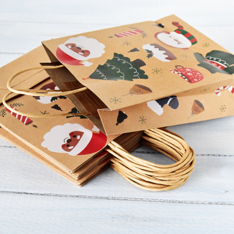 12 X Pack Christmas Themed Kraft Paper Gift Bags With Twisted - Etsy UK