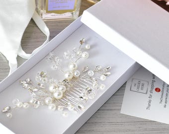 Faux Pearl and Clear Crystal Wedding Hair Comb, Bridal Headpiece, Bridal Jewellery