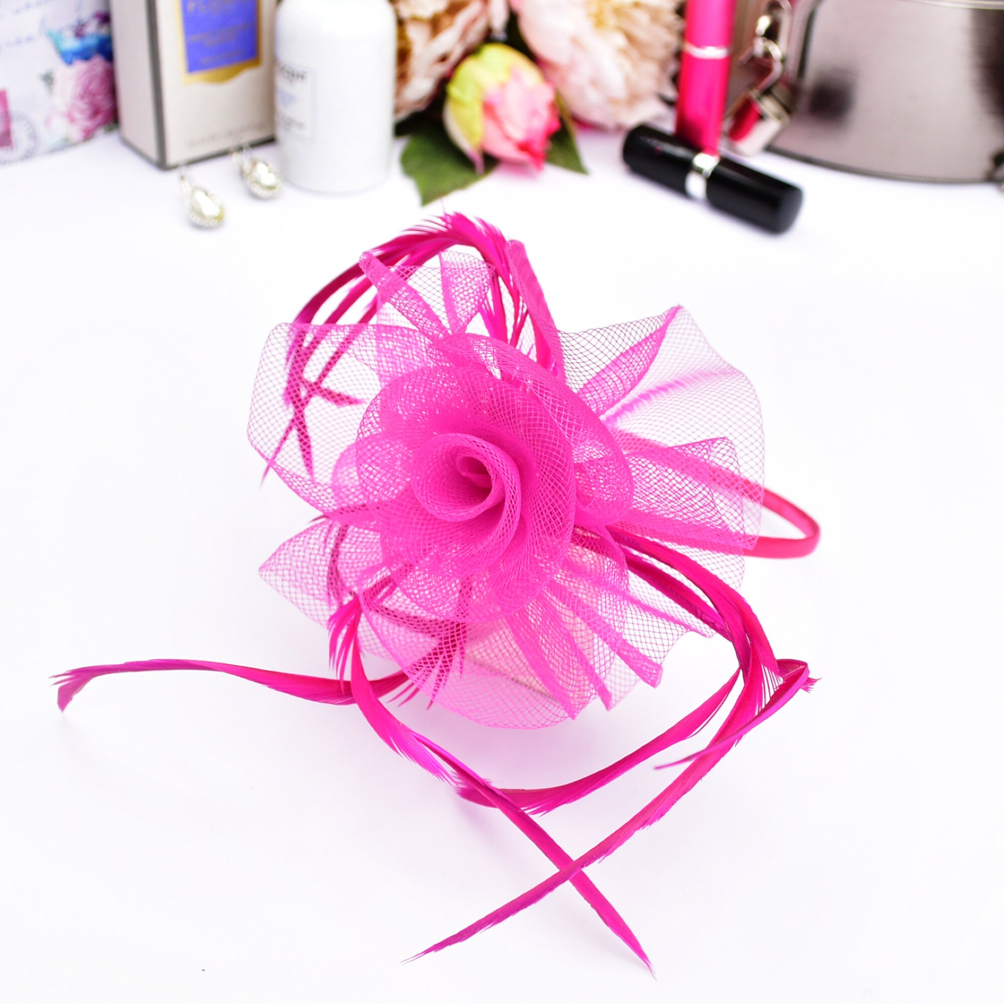 Fushia Fascinator Headband, one size flexible. NATALIA FASCINATOR HEADBAND PINK – Bonitoandgrace main image 4