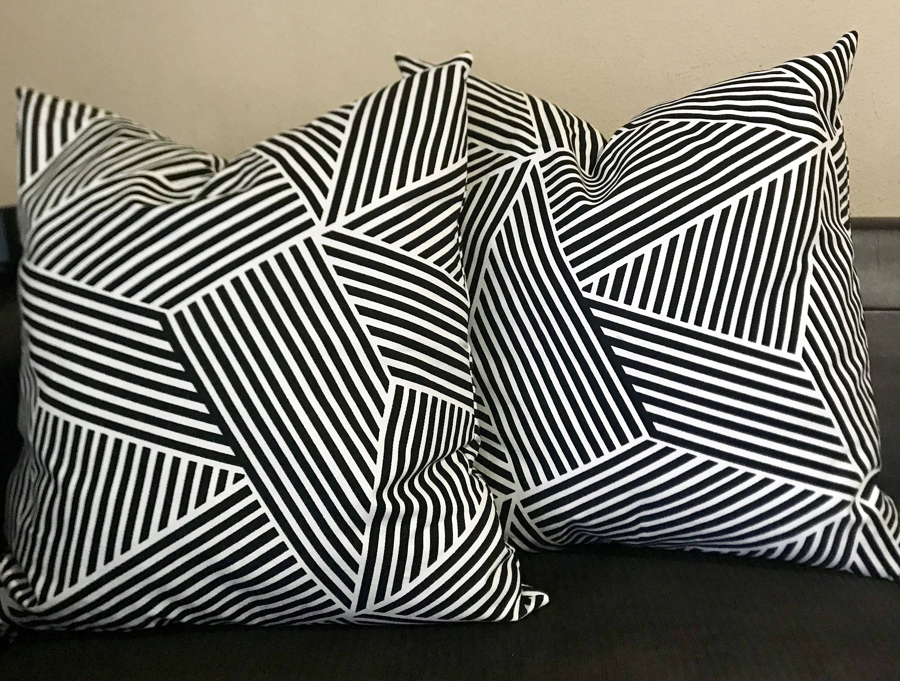 24 Black And White Striped Throw Pillow Ondine Etsy
