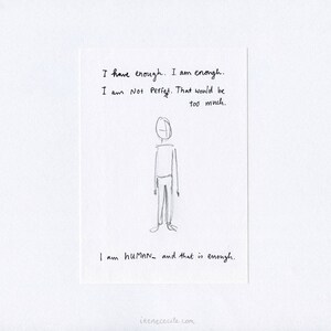 I am HUMAN - and that is enough; illustration, printed art poster (23 x 29,5 cm / 9 x 11,6 inch) - Irene Cecile