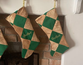 Green Crown Royal Bag & Gold Velvet Large 16” Christmas stocking