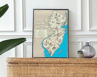 Vintage 1931 New Jersey State Map Print, New Jersey State Vintage Map, Old New Jersey Map Poster, Artist Hand Drawn Map New Jersey (6 Sizes)