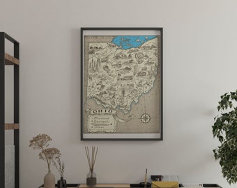 Vintage 1931 Ohio State Map Print – 8x10 Ohio State Vintage Map – Old Ohio Map Poster – Artist Hand Drawn Map of Ohio (6 Sizes)