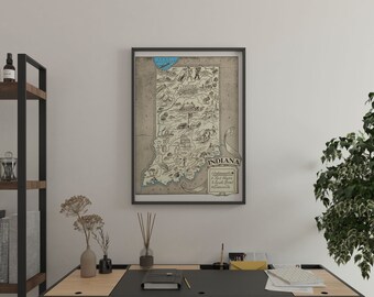 Vintage 1931 Indiana State Map Print – 8x10 Indiana State Vintage Map – Old Indiana Map Poster – Artist Hand Drawn Map of Indiana (6 Sizes)