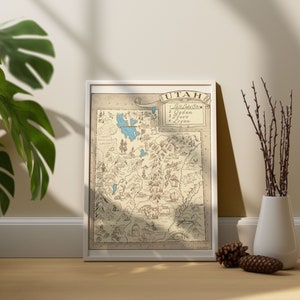Vintage 1931 Utah State Map Print – 8x10 Utah State Vintage Map – Old Utah Map Poster – Artist Hand Drawn Map of Utah (6 Sizes)