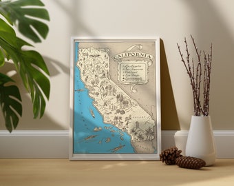 Vintage 1931 California State Map Print – 8x10 California State Vintage Map, California Map Poster, Artist Drawn Map of California (6 Sizes)