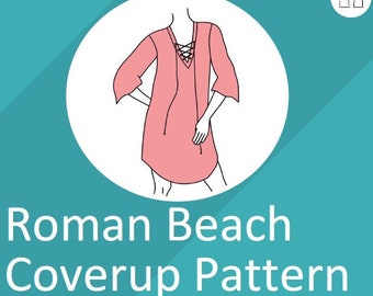 Misses tamaño vestido de encubrimiento de playa romana PDF patrón de costura, ropa de salón, patrón de vestido de vacaciones, frente de corbata