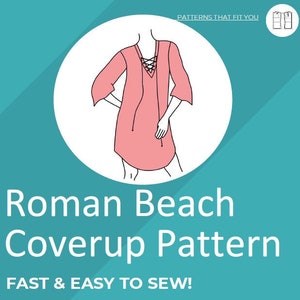 Misses Size Roman Beach Coverup Dress PDF Sewing Pattern, Loungewear, Vacation Dress Pattern, Tie Front