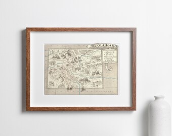 Vintage 1931 Colorado State Map Print –8x10 Colorado State Vintage Map, Old Colorado Map Poster, Artist Hand Drawn Map of Colorado (6 Sizes)