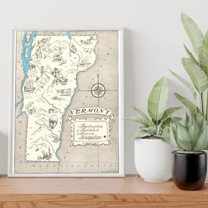 Vintage 1931 Vermont State Map Print – 8x10 Vermont State Vintage Map – Old Vermont Map Poster – Artist Hand Drawn Map of Vermont (6 Sizes)