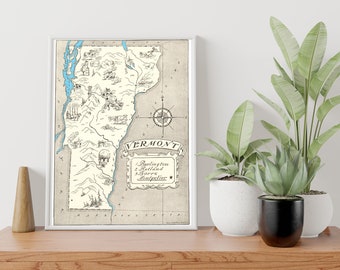 Vintage 1931 Vermont State Map Print – 8x10 Vermont State Vintage Map – Old Vermont Map Poster – Artist Hand Drawn Map of Vermont (6 Sizes)
