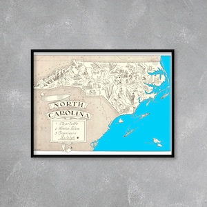 Vintage 1931 North Carolina State Map Print , North Carolina State Vintage Map, Old North Carolina Map Poster, Drawn North Carolina(6 Sizes)