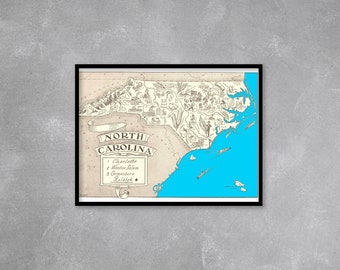 Vintage 1931 North Carolina State Map Print , North Carolina State Vintage Map, Old North Carolina Map Poster, Drawn North Carolina(6 Sizes)