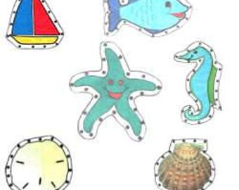 Sea Scene E-Z Sew Sewing Cards, PDF downloadable full size patterns