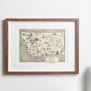 Vintage 1931 Montana State Map Print – 8x10 Montana State Vintage Map – Old Montana Map Poster – Artist Hand Drawn Map of Montana (6 Sizes)