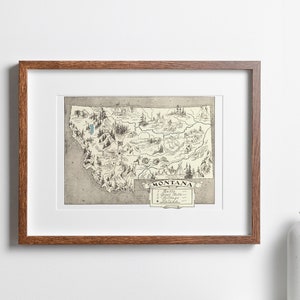 Vintage 1931 Montana State Map Print 8x10 Montana State Vintage Map Old Montana Map Poster Artist Hand Drawn Map of Montana 6 Sizes image 1