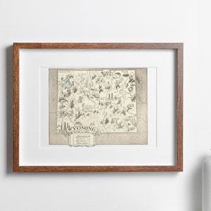 Vintage 1931 Wyoming State Map Print – 8x10 Wyoming State Vintage Map – Old Wyoming Map Poster – Artist Hand Drawn Map of Wyoming (6 Sizes)