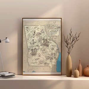 Vintage 1931 Georgia State Map Print – 8x10 Georgia State Vintage Map – Old Georgia Map Poster – Artist Hand Drawn Map of Georgia (6 Sizes)