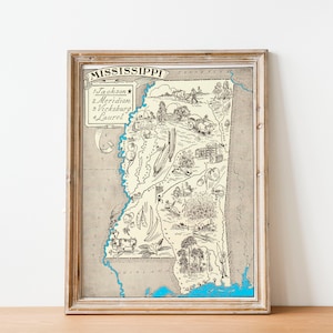 Vintage 1931 Mississippi State Map Print 8x10 Mississippi State Vintage Map Old Mississippi Map Poster, Artist Map Mississippi 6 Sizes image 1