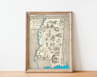 Vintage 1931 Mississippi State Map Print – 8x10 Mississippi State Vintage Map – Old Mississippi Map Poster, Artist Map Mississippi (6 Sizes)