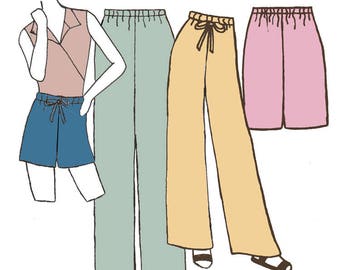 Full Figure/Plus Size Tie or Elastic Waist Slacks or Shorts PDF Sewing Pattern