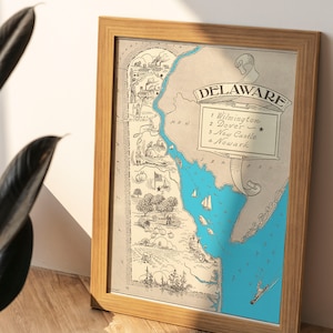 Vintage 1931 Delaware State Map Print –8x10 Delaware State Vintage Map, Old Delaware Map Poster, Artist Hand Drawn Map of Delaware (6 Sizes)