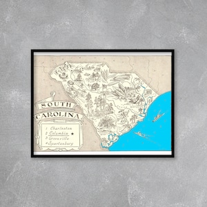 Vintage 1931 South Carolina State Map Print, South Carolina Vintage Map, South Carolina Map Poster Artist Drawn Map South Carolina (6 Sizes)