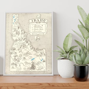 Vintage 1931 Idaho State Map Print – 8x10 Idaho State Vintage Map – Old Idaho Map Poster – Artist Hand Drawn Map of Idaho (6 Sizes)