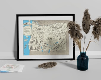 Vintage 1931 Oregon State Map Print – 8x10 Oregon State Vintage Map – Old Oregon Map Poster – Artist Hand Drawn Map of Oregon (6 Sizes)