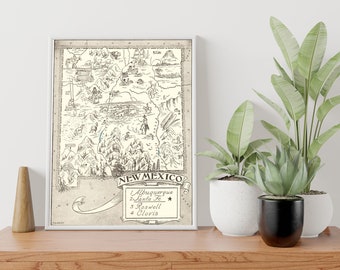Vintage 1931 New Mexico State Map Print, New Mexico State Vintage Map, Old New Mexico Map Poster, Artist Hand Drawn Map New Mexico (6 Sizes)