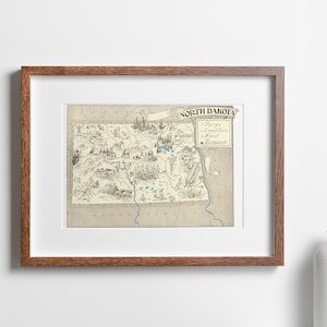 Vintage 1931 North Dakota State Map Print, North Dakota State Vintage Map, North Dakota Map Poster, Artist Drawn Map North Dakota (6 Sizes)