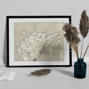 Vintage 1931 West Virginia State Map Print, West Virginia State Vintage Map, Old West Virginia Map Poster Artist Map West Virginia (6 Sizes)