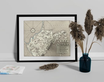 Vintage 1931 West Virginia State Map Print, West Virginia State Vintage Map, Old West Virginia Map Poster Artist Map West Virginia (6 Sizes)