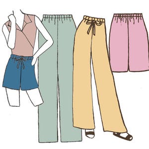 Misses Casual Tie or Elastic Waist Slacks or Shorts PDF Pattern
