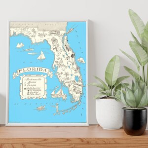 Vintage 1931 Florida State Map Print – 8x10 Florida State Vintage Map – Old Florida Map Poster – Artist Hand Drawn Map of Florida (6 Sizes)
