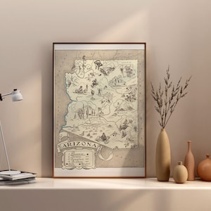 Vintage 1931 Arizona State Map Print – 8x10 Arizona State Vintage Map – Old Arizona Map Poster – Artist Hand Drawn Map of Arizona (6 Sizes)