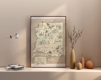Vintage 1931 Arizona State Map Print – 8x10 Arizona State Vintage Map – Old Arizona Map Poster – Artist Hand Drawn Map of Arizona (6 Sizes)