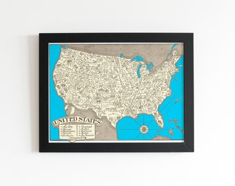 Vintage 1931 United States Map Print, United States Vintage Map, Old United States Map Poster, Artist Hand Drawn Map United States (6 Sizes)