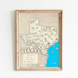 Vintage 1931 Texas State Map Print – 8x10 Texas State Vintage Map – Old Texas Map Poster – Artist Hand Drawn Map of Texas (6 Sizes)