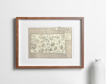 Vintage 1931 South Dakota State Map Print, South Dakota State Vintage Map, Old South Dakota Map Poster, Artist Map South Dakota (6 Sizes)