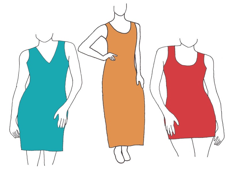 Full Figure / Plus Size Women's Sheath Dress PDF Sewing Pattern, Mini Sheath Dress, Midi Sheath Dress, Maxi Sheath Dress Pattern image 1