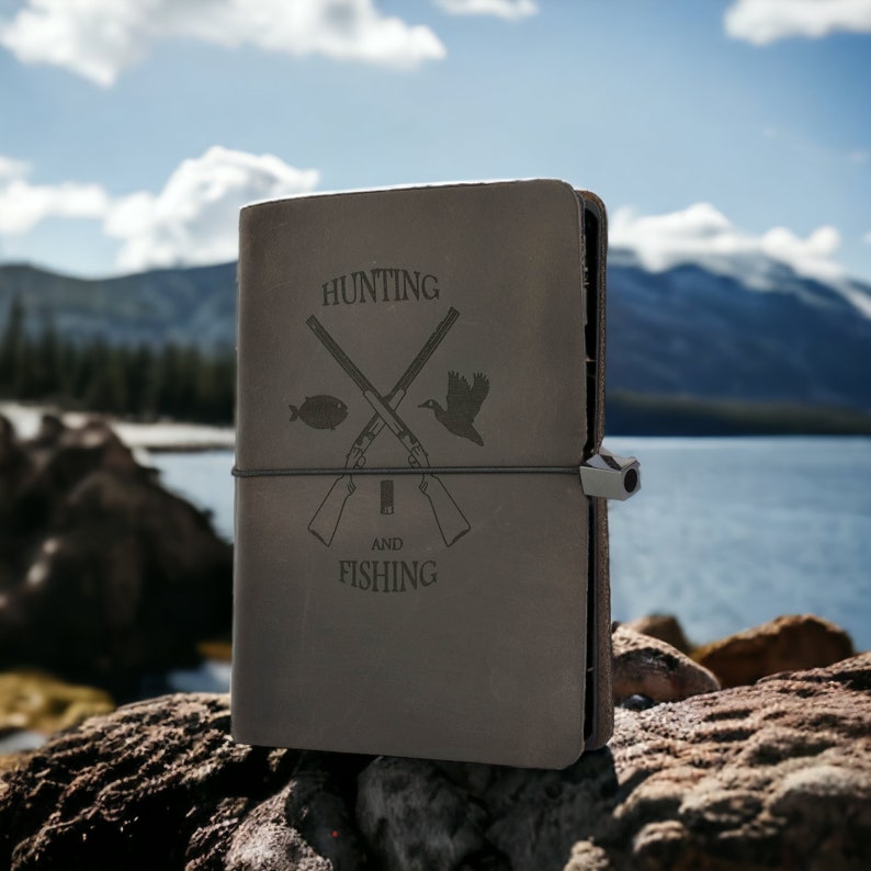 Custom notebook, engraved black leather, notepad for hunting and fishing enthusiasts, personalized leather notebook, travel journal diary image 4
