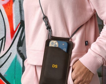 Personalized Genuine leather cross body phone bag