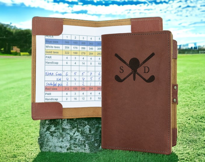Personalised leather Golf scorecard holder, Handstitched, Golf Gifts, Yardage Book Holder, Gifts for Dad, Gifts for Golfers, Leather Gifts